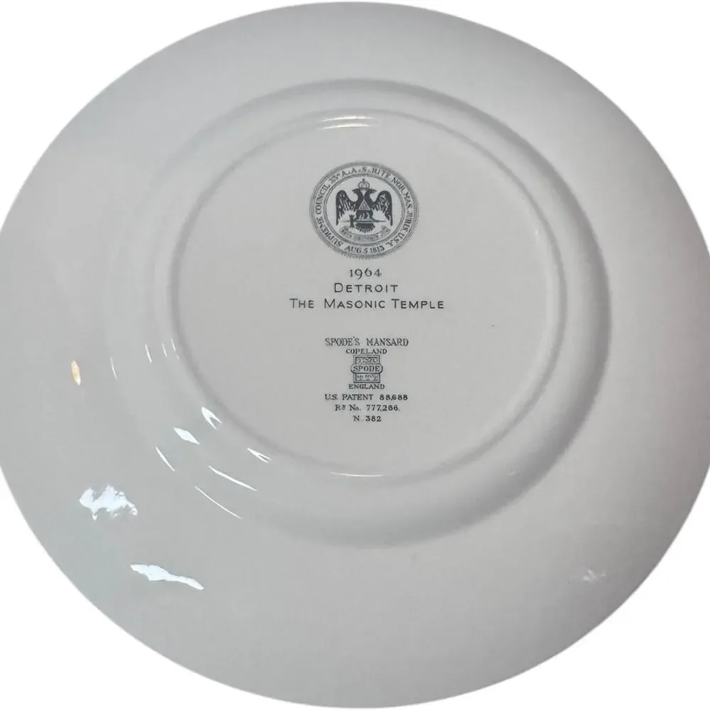 Vintage Spode‎ Copeland Mansard plate Detroit Masonic Temple